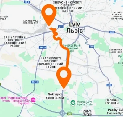 Автовокзал — железнодорожный вокзал Львов — горизонтальное расположение