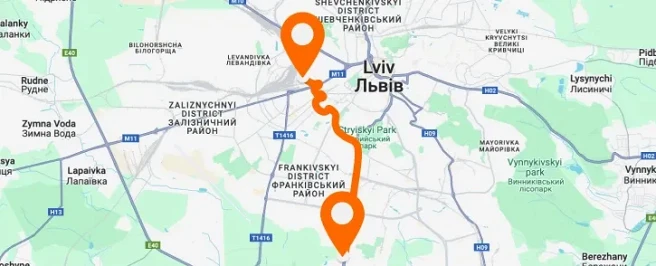 Автовокзал — железнодорожный вокзал Львов — вертикальное расположение