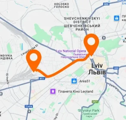 Железнодорожный вокзал — Оперный театр — горизонтальное расположение